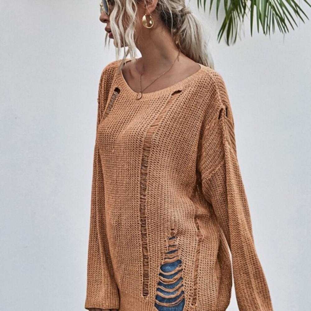 Rust distressed oversized knit sweater - Picture 6 of 10